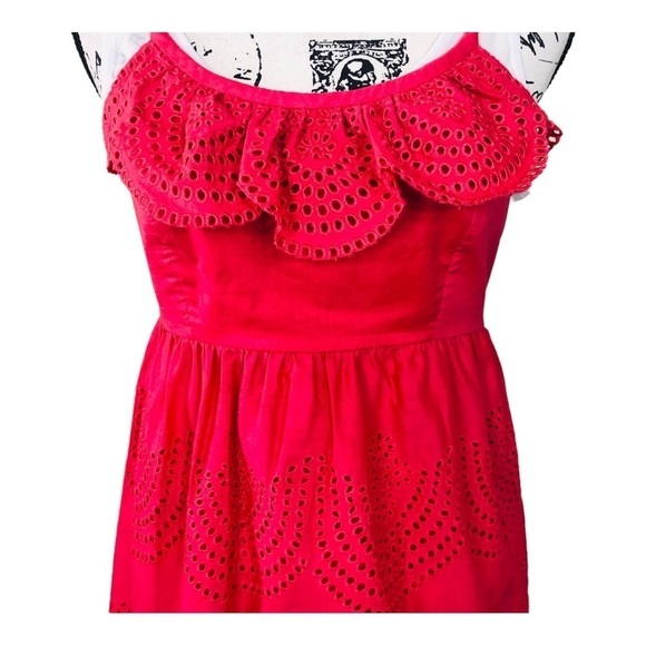 Tibi Red Eyelet Ruffle Halter Top - Picture 4 of 10